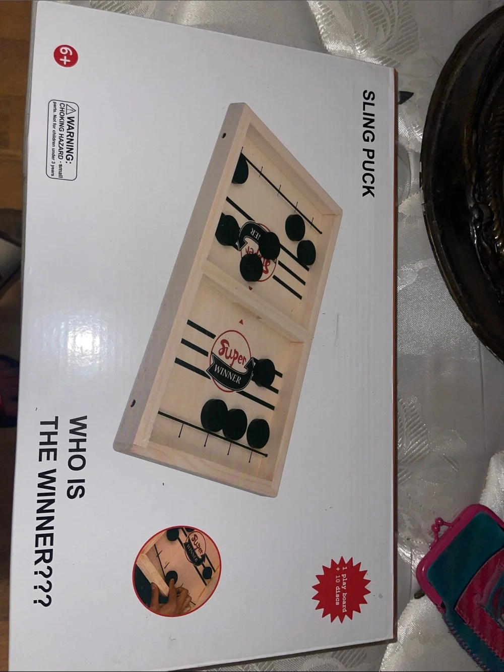 Sling Puck Wooden Game - Natural Wood with Black Pucks